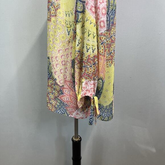 JM Collection Blouse Tunic size Large Pink Yellow Paisley Sheer Necklace Peasant - Picture 6 of 8